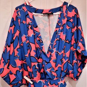 WRAP DRESS RED/BLUE FLORAL PRINT ELOQUII NEW SZ 28
